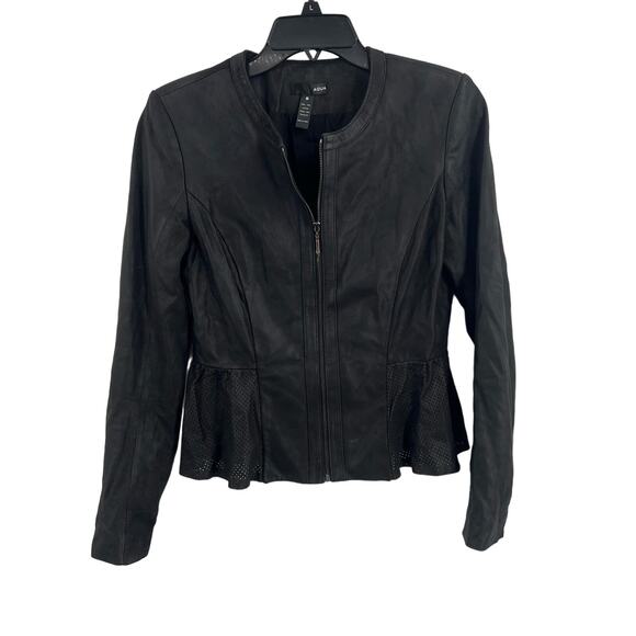 Aqua Black Leather Jacket Peplum Waist Size‎ Medium - Picture 1 of 6